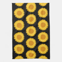 Sunflowers Pattern on Black. Towel