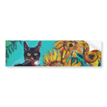 SUNFLOWERS WITH CAT -detail Bumper Stickers