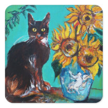 SUNFLOWERS WITH CAT ,Sticker
