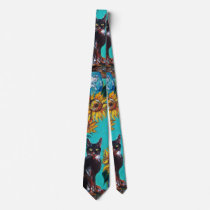 SUNFLOWERS WITH CAT CUSTOM TIE