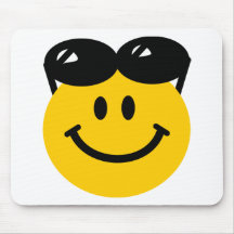 Sunglasses perched on top of head smiley face mouse pad