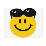Sunglasses perched on top of head smiley face postcards