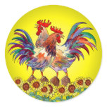 SUNNY ROOSTERS by SHARON SHARPE Round Sticker