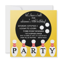 Sunny Yellow Pin Party Bowling Birthday Party Personalized Invitations