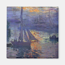 Sunrise at sea Monet sailboat painting boating art Refrigerator Magnets
