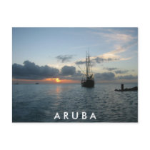 Sunset & Boat in Aruba Post Card