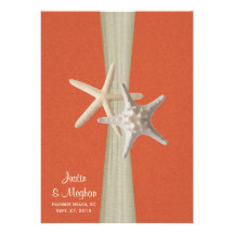 Sunset Coral and Starfish Beach Wedding Personalized Announcements