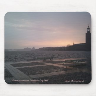 Sunset in rain over Stockholm City Hall 1, Suns... Mouse Pad