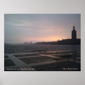 Sunset in rain over Stockholm City Hall 1, Suns... Poster
