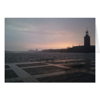 Sunset in rain over Stockholm City Hall Greeting Card