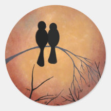 Sunset Lovebirds Round Stickers