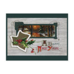 Sunset on Lake, Deer and Holly Vintage New Year Post Cards