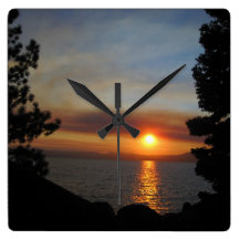 Sunset on Lake Tahoe Square Wall Clock