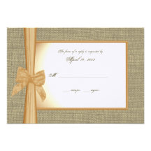 Sunset Orange Burlap and Bow Response Card Custom Invite