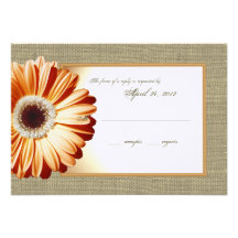 Sunset Orange Burlap and Daisy Response Card Announcements
