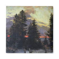 Sunset over a Winter Landscape, c.1902 Fridge Magnets