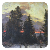 Sunset over a Winter Landscape, c.1902 Square Stickers