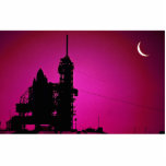 Sunset over launch pad with shuttle, Kennedy Space photo sculptures
