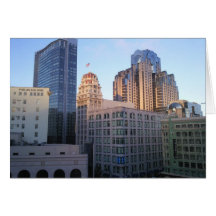 Sunset over tall buildings in San Francisco Greeting Cards