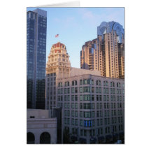 Sunset over tall buildings in San Francisco Cards