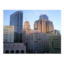 Sunset over tall buildings in San Francisco Postcards