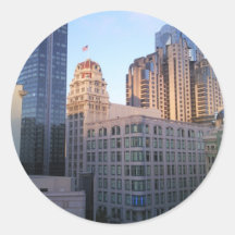 Sunset over tall buildings in San Francisco Stickers