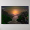 Sunset over the river posters