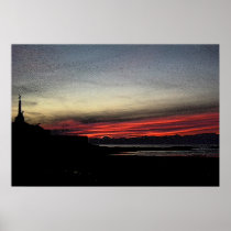 Sunset over the sea in Aberystwyth Print