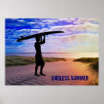 Sunset Surfer Sand & Clouds posters
