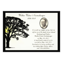 Sunset Tree Photo Death Announcement Card