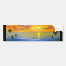 Sunset View Seascape Landscape Painting - Multi Bumper Stickers
