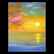 Sunset View Seascape Landscape Painting - Multi postcards