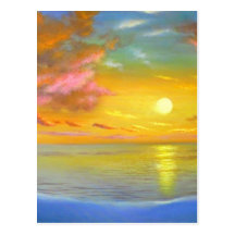 Sunset View Seascape Landscape Painting - Multi Postcard