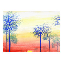 Sunset with Blue Trees Photo
