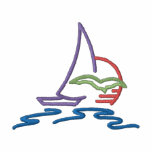 Sunset with sailboat embroidered shirts
