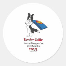 Super Border Collie Black Round Stickers