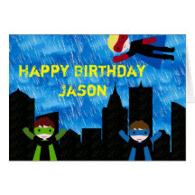 Super Hero Boys Bithday Party Cards
