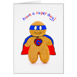 super hero gingerbread man character birthday card