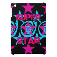 Super Star Hot Pink Teal Swirls Stars Pattern Case For The iPad Mini