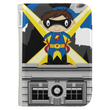 Superhero Boy on Rooftop Kindle Folio Case
