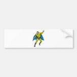 superhero caped male running flying punching bumper stickers