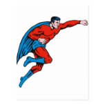 superhero caped male running flying punching postcards
