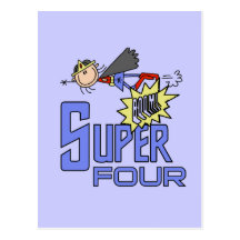 Superhero Girl 4th Birthday Tshirts and Gifts Postcards