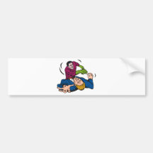 superhero male running punching cartoon bumper sticker