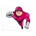 superhero male running punching cartoon post cards