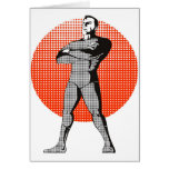 superhero male standing comics style retro greeting cards