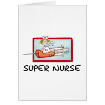 supernurse - Humourous Cartoon Nurse on Syringe. Card