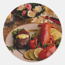 Surf and turf round stickers