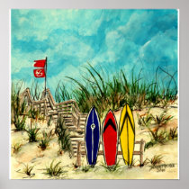 surf art - surfboards and sand dunes San Diego Poster