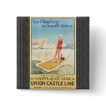 Surf Bathing In South Africa , Vintage Pin